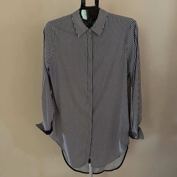 Philosophy Striped Tunic Black and White Pinstripe Blouse High/Low Women’s Large - Picture 1 of 13